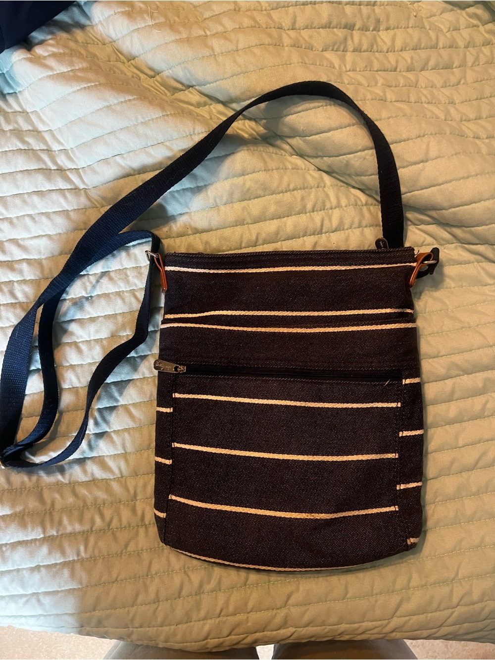 thirty-one Navy and White Striped Shoulder Bag with small pouch & glasses case
